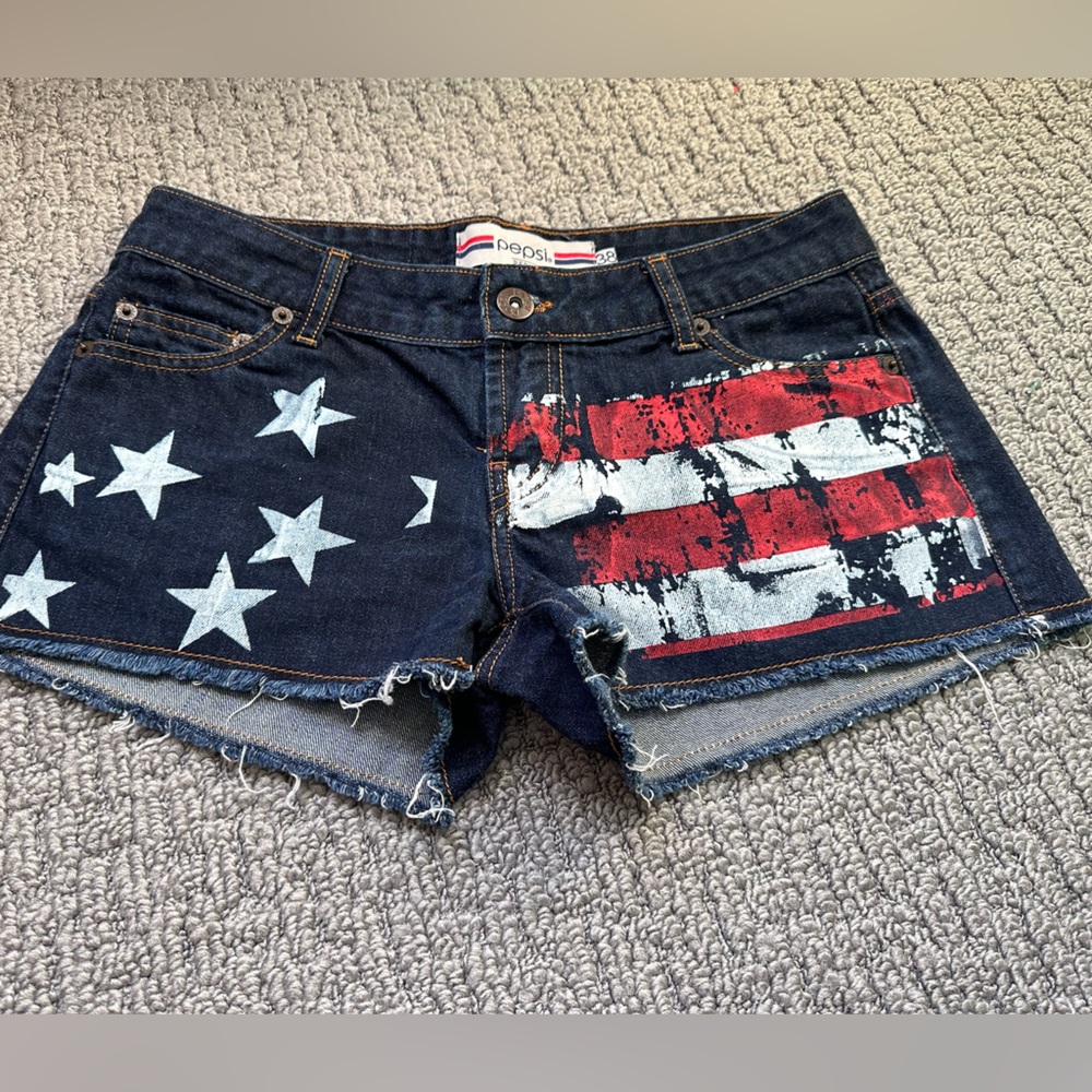 Unique rare Pepsi brand denim shorts xs/small American flag